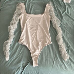 Sheer Puff-Sleeve White Bodysuit